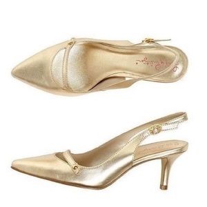 Lilly Pulitzer Kitten Heel Leather Slingback Gold